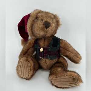 Santa Teddy Bear Plush Schmidt Cannon Vintage 10" Plush Plaid Vest & Santa Hat